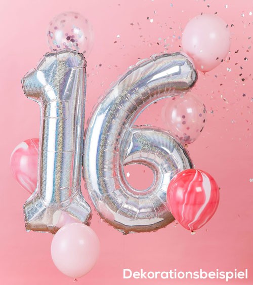 Ballon-Deko-Set "16. Geburtstag" - irisierend/rosa - 8-teilig