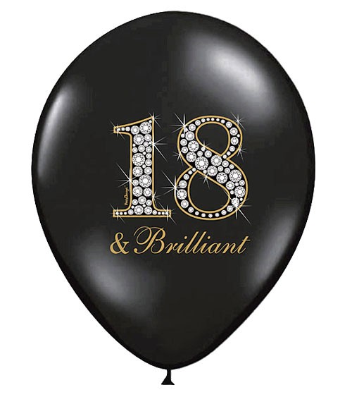 Luftballons "18 & Brilliant" - schwarz - 6 Stück
