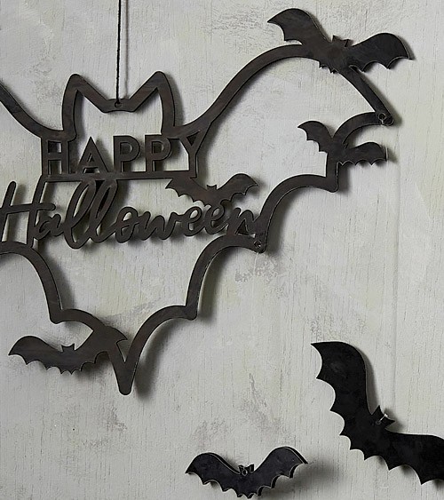 Fledermaus-Hängedeko aus Holz "Happy Halloween" - 40 cm