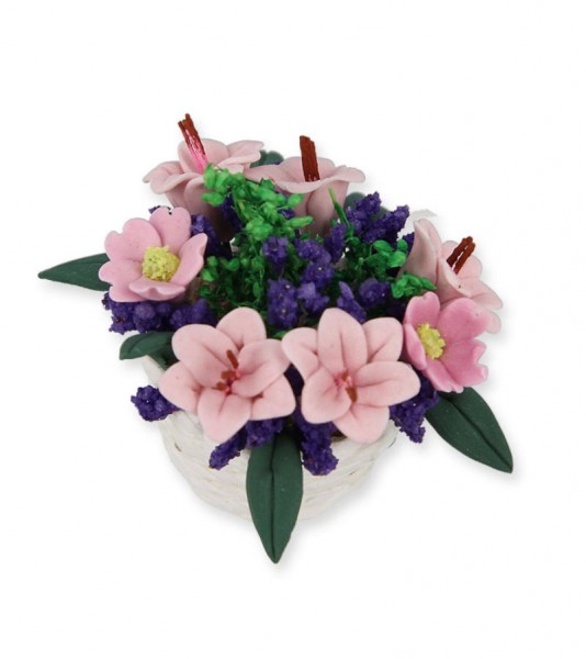 Blumengesteck im Korb - rosa - 4 x 3 cm