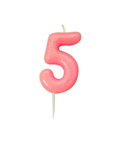 Geburtstagskerze mit Glitter "5" - rosa