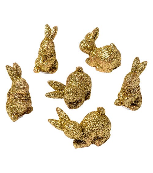 Kleine Hasen mit Goldglitter und Klebepunkt - 3,5 x 2 cm - 6 Stück