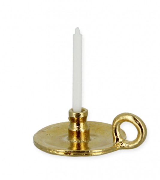 Goldener Kerzenständer mit Kerze - 2,5 x 2,5 cm