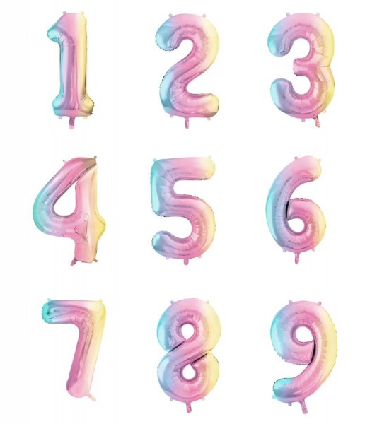 Folienballon Zahl - pastel rainbow - 86 cm