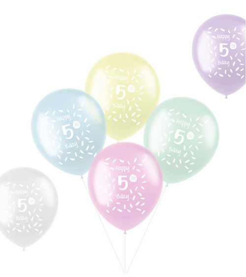Luftballon-Set "Happy 5th Bday" - Farbmix transparent - 6-teilig