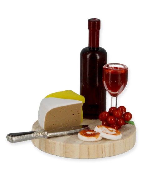 Käseplatte mit Wein - Kunststoff - 1:12 - 2,5 x 2,7 cm