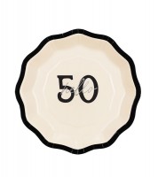 Kleine Pappteller "Hello 50" - creme & schwarz - 6 Stück