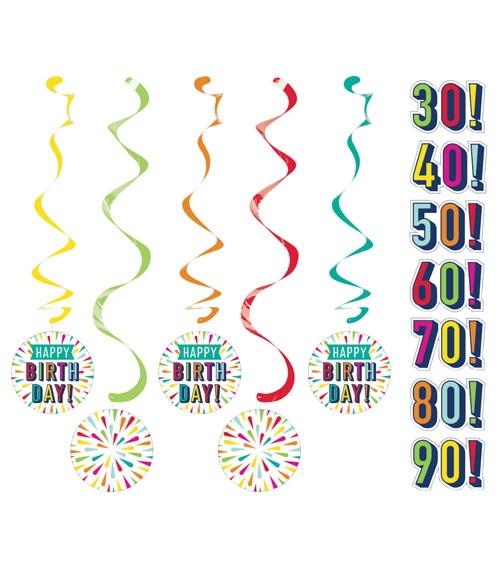 Spiralgirlanden mit Stickern "Birthday Colours" - 5 Stück