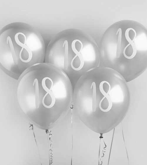 Metallic-Luftballons "18" - silber - 5 Stück