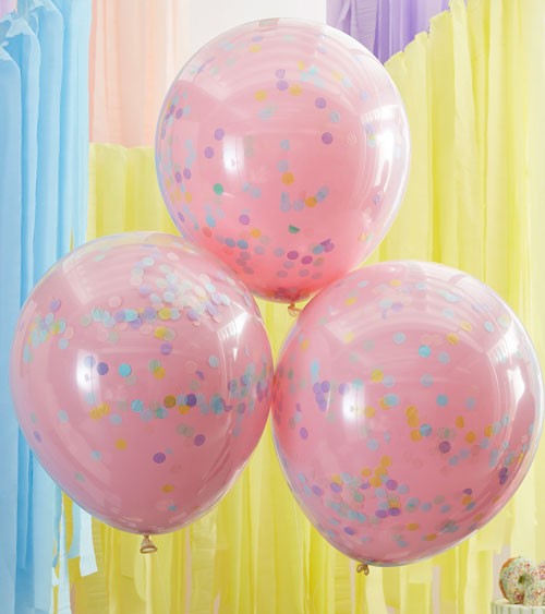 Konfetti-Ballons - doppellagig - rosa - 45 cm - 3 Stück