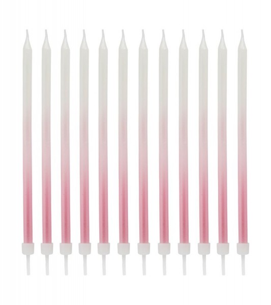 Lange Kuchenkerzen - ombre rosa - 12 Stück