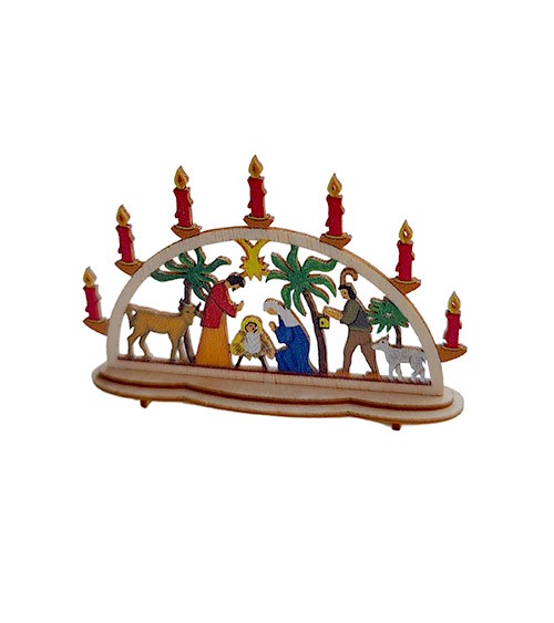 Mini Schwibbogen aus Holz "Geburt Christi" - farbig - 5,5 x 3,5 cm