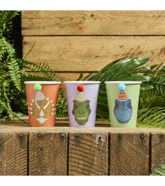 Pappbecher "Dino Birthday" in 3 Designs - 6 Stück