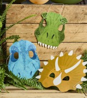Partymasken aus Papier "Dino Birthday" - 6-teilig