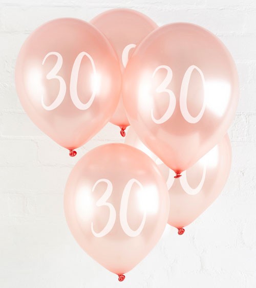 Metallic-Luftballons "30" - rosegold - 5 Stück