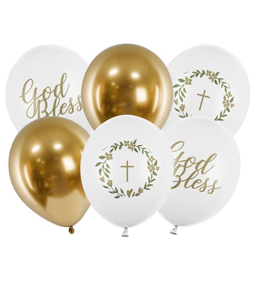 Luftballon-Set "God Bless" - weiß, gold - 6-teilig