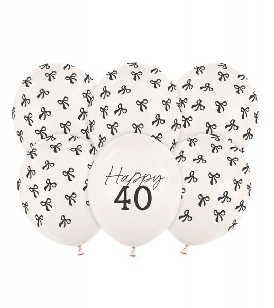 Luftballons mit Schleifen "Happy 40" - off-white - 6 Stück