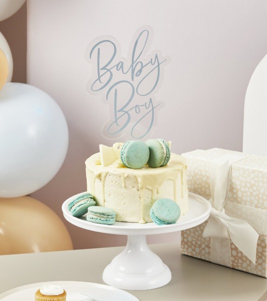Cake-Topper aus Acryl "Baby Boy" - hellblau