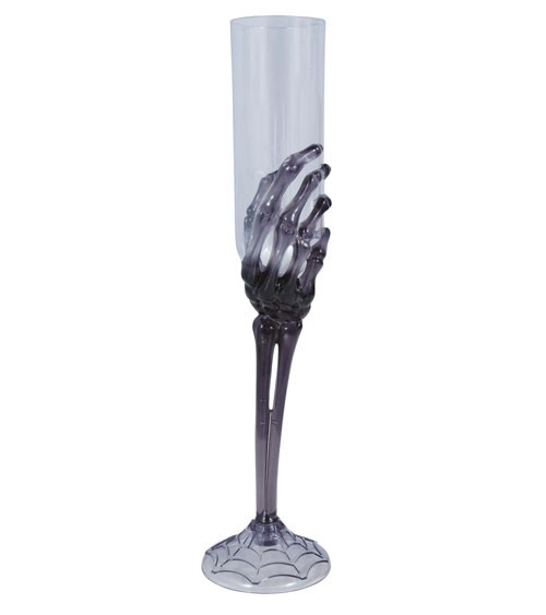 Sektglas aus Kunststoff mit Skeletthand - 25 cm