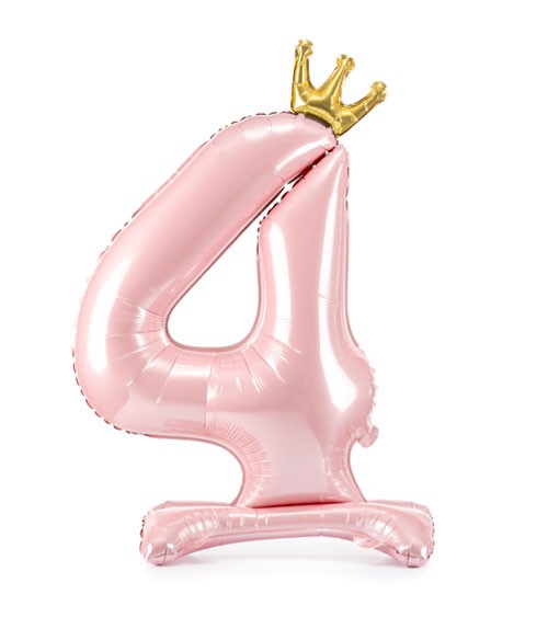 Stehender Folienballon mit Krone "4" - rosa - 103 cm