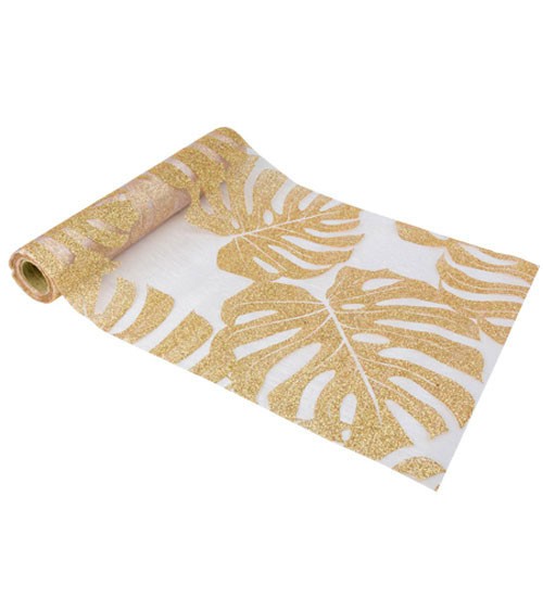 Tischläufer aus Organza "Tropenblätter" - glitter gold - 28 cm x 5 m