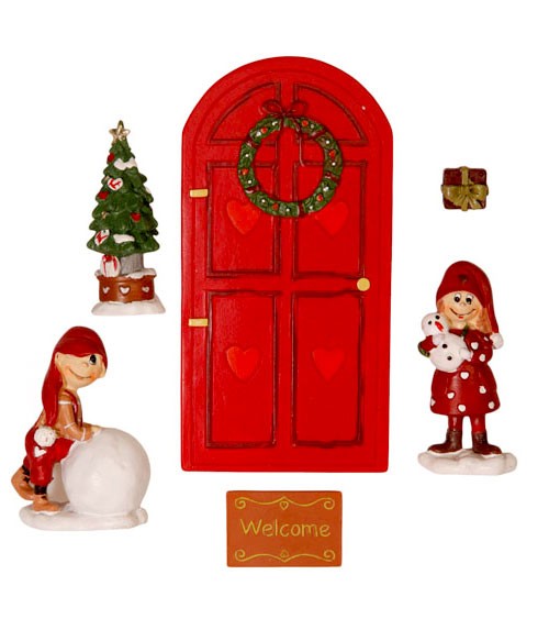 Wichteltür-Set aus Polyresin "Alvin & Alva" - 6-teilig