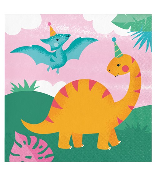 Servietten "Lustige Dinos" - Farbmix Pastell - 16 Stück