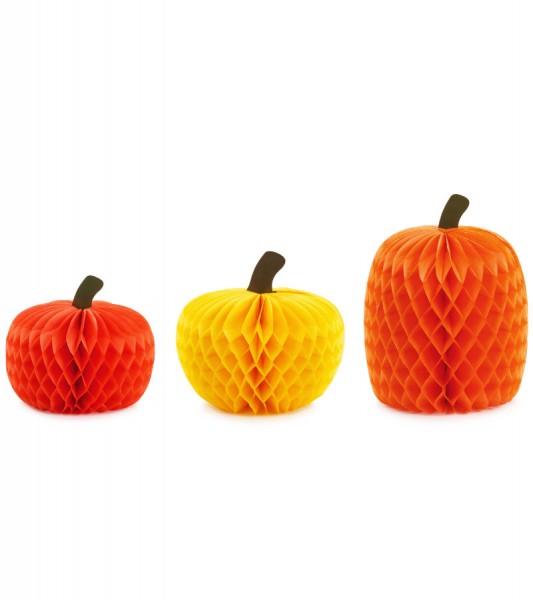 Waben-Deko "Kürbisse" - Farbmix Gelb & Orange - 3-teilig