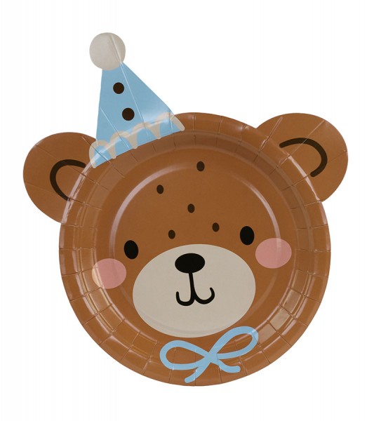 Kleine Pappteller "Teddy mit Partyhut" - 6 Stück