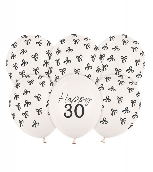 Luftballons mit Schleifen "Happy 30" - off-white - 6 Stück