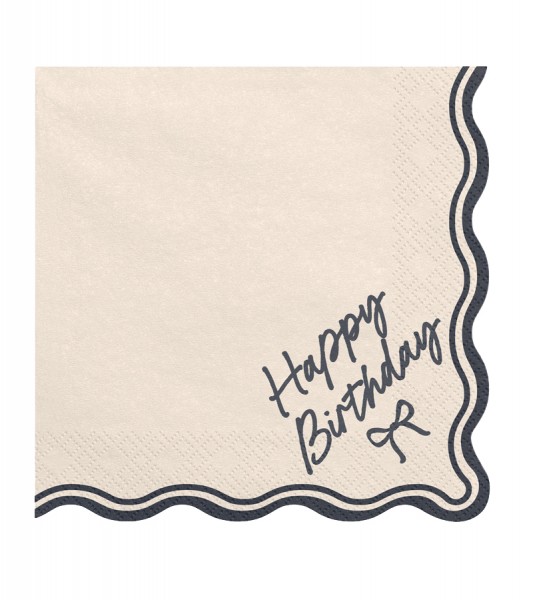 Servietten mit Schleife "Happy Birthday" - creme & schwarz - 12 Stück