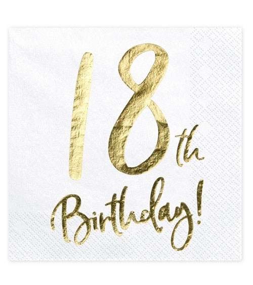 Servietten "18th Birthday!" - weiß/metallic gold - 20 Stück