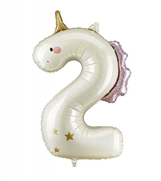 Großer Zahlenballon "Einhorn" - Zahl 2 - 103 cm