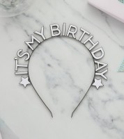 Haarreif aus Metall "It's my Birthday" - weiß & silber