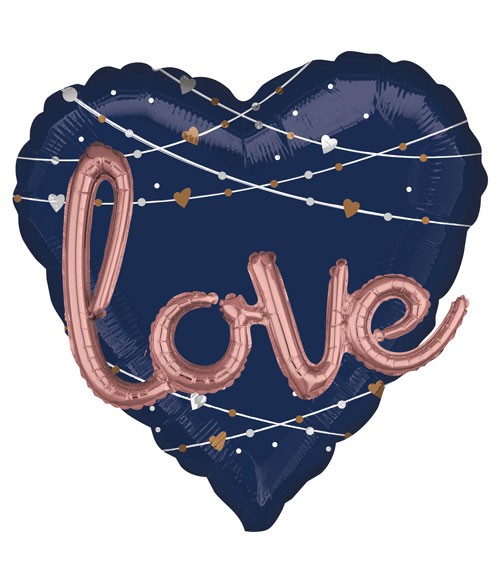 Multi-Folienballon "love" - navy & rosegold - 91 cm