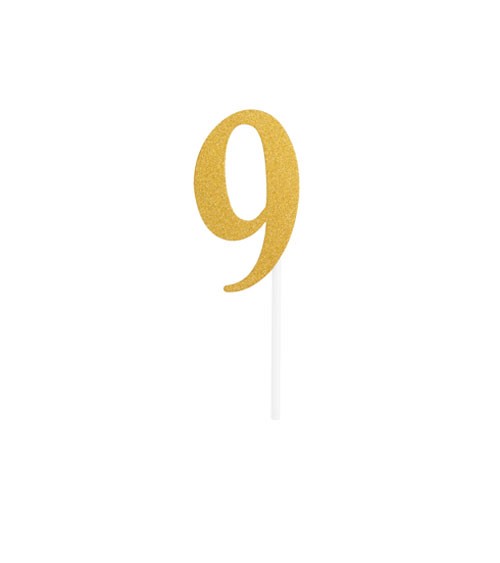Kuchen-Topper-Zahl aus Pappe "9" - glitter gold - 4,5 x 8 cm