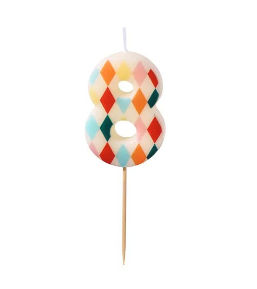 Kuchenkerze Zahl 8 - Bunte Rauten - 5,5 cm