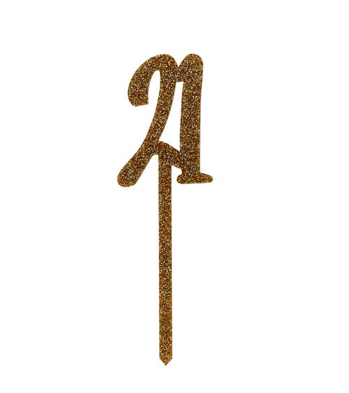 Cake Topper aus Acryl "21" - glitter gold