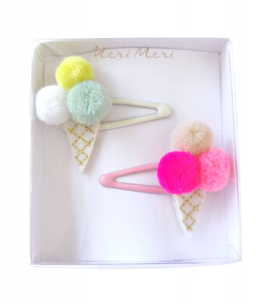 Haarspangen "Eiscreme" mit Pom Poms - 2 Stück