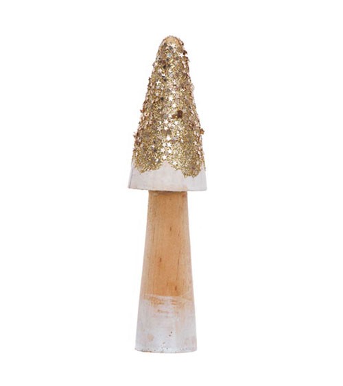 Schmaler Pilz aus Holz mit Glitzer - gold - 3,5 x 14 cm