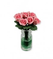 Rosenstrauß in Vase - rosa - 1:12 - 2,5 x 3,5 cm