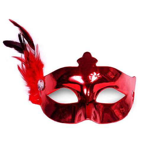 Venezianische Augenmaske mit Federn - rot