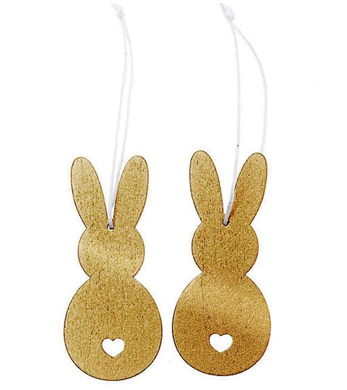 Holzanhänger "Hase" - gold - 8 cm - 2 Stück