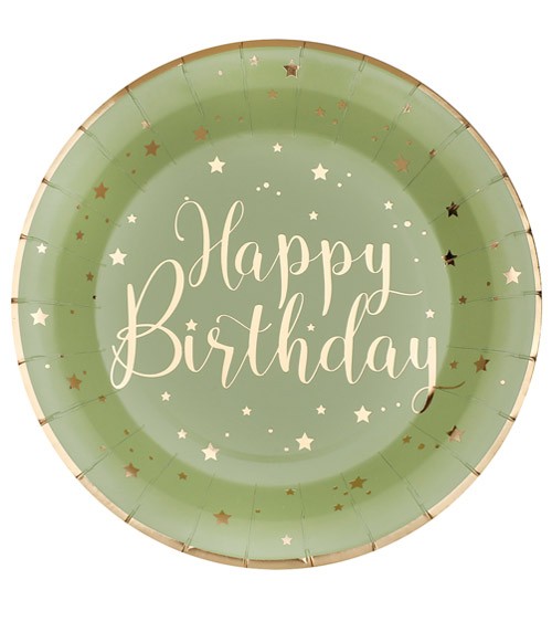 Pappteller "Happy Birthday" - Olive & Gold - 10 Stück