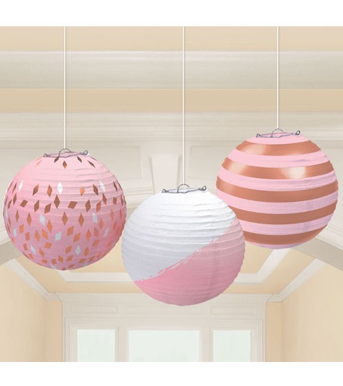 Lampion-Set - rosegold/rosa - 24 cm - 3-teilig