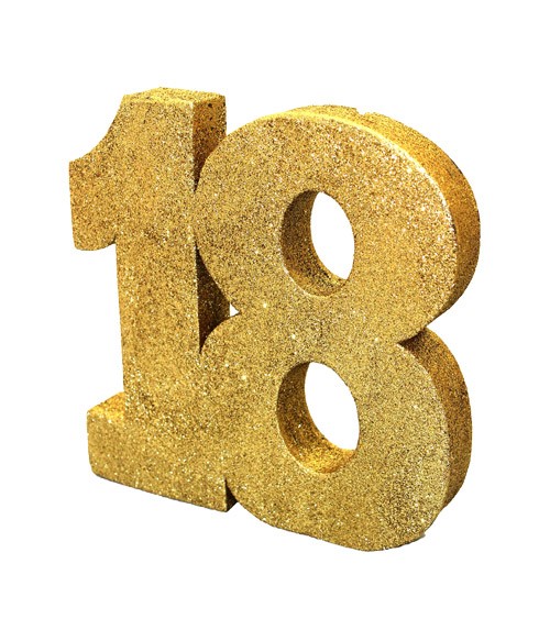 Tischdeko Zahl "18" - glitter gold - 20 cm
