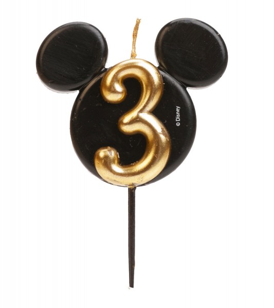 Kuchenkerze Mickey Mouse Ohren "3" - 8,5 cm