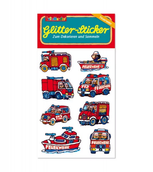 Glitter-Sticker "Feuerwehrfahrzeuge" - 1 Bogen