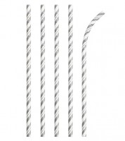 Flexible Papierstrohhalme mit Streifen - silber - 24 Stück