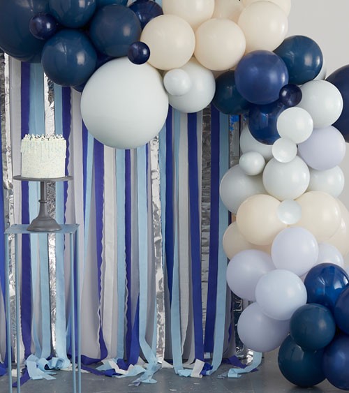 Streamer Backdrop & Ballongirlande - Farbmix Blau & Silber - 103-teilg